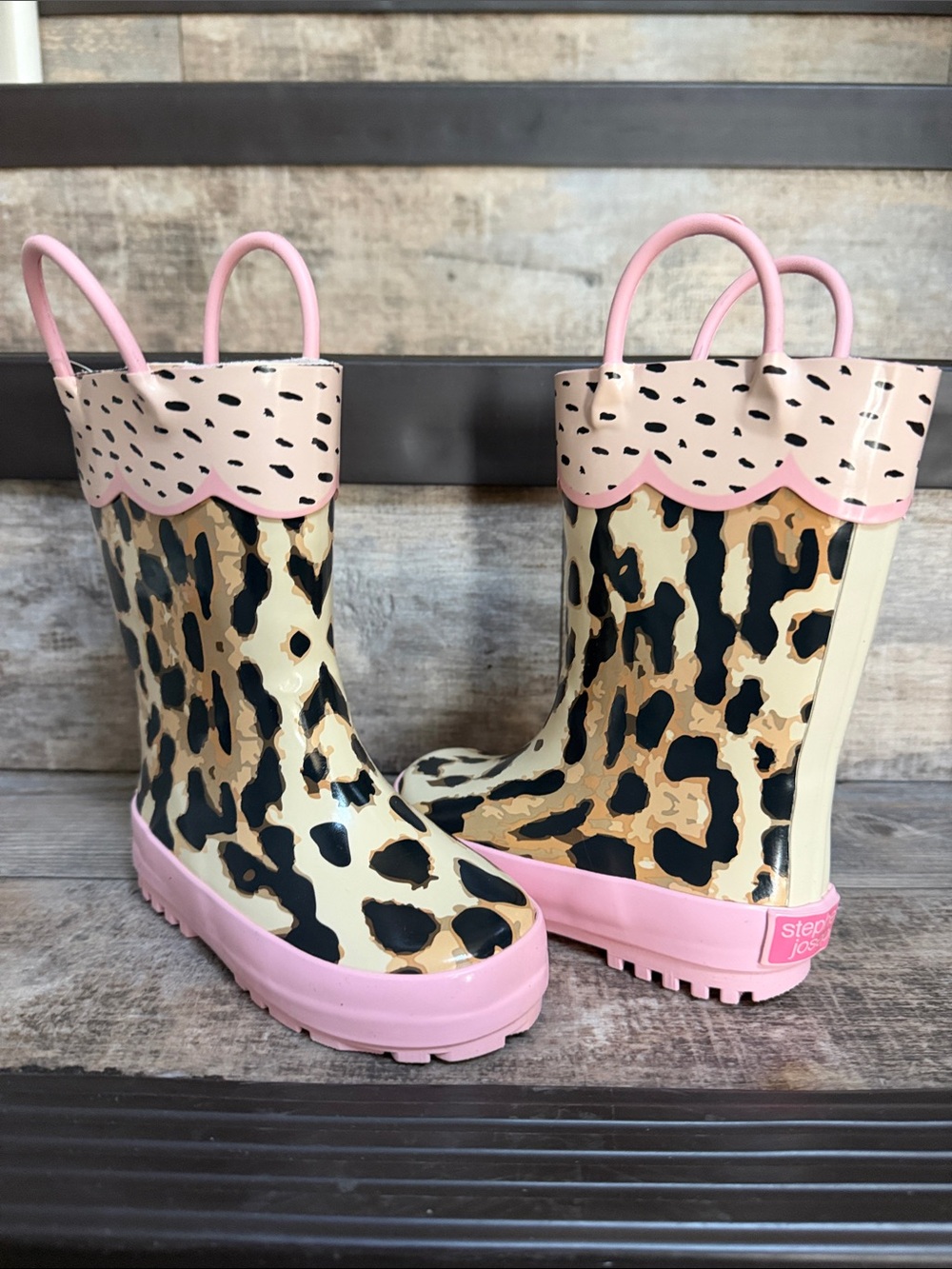 NWT Stephen Joseph Kids' SIZE 7 Leopard Rain Boots in Pink Trim